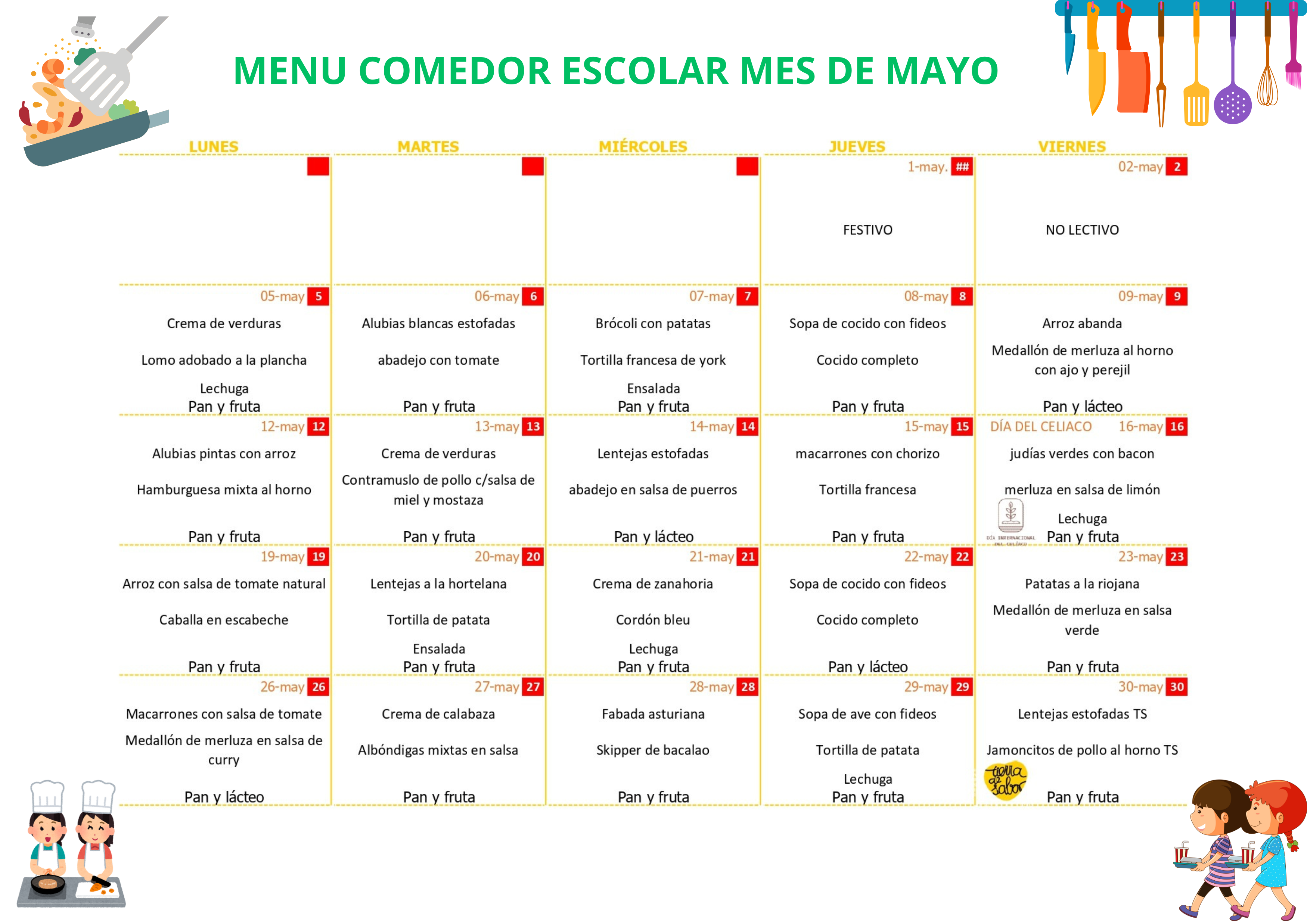 menú comedor MAYO 2025