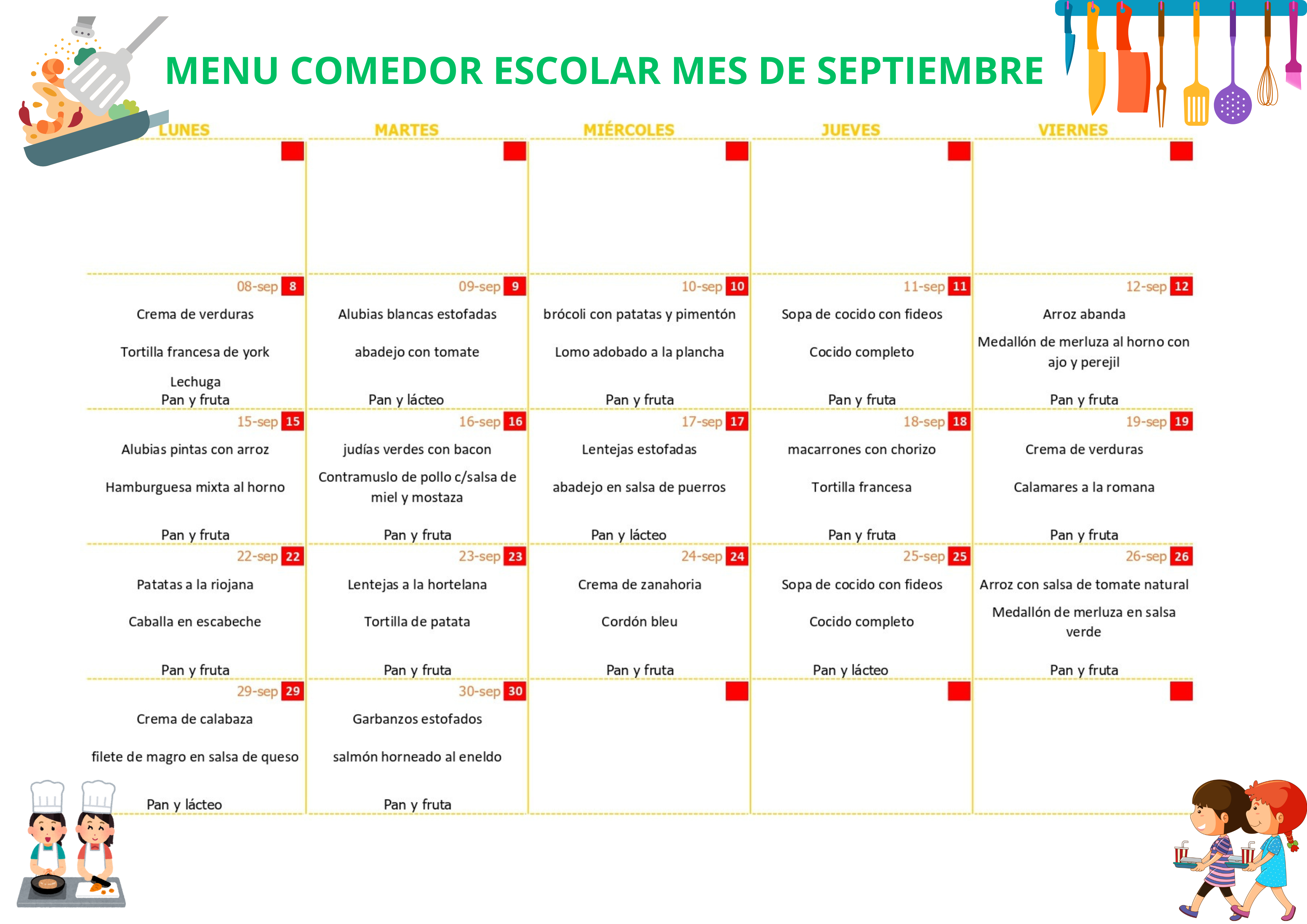 MENU SEPTIEMBRE 2025