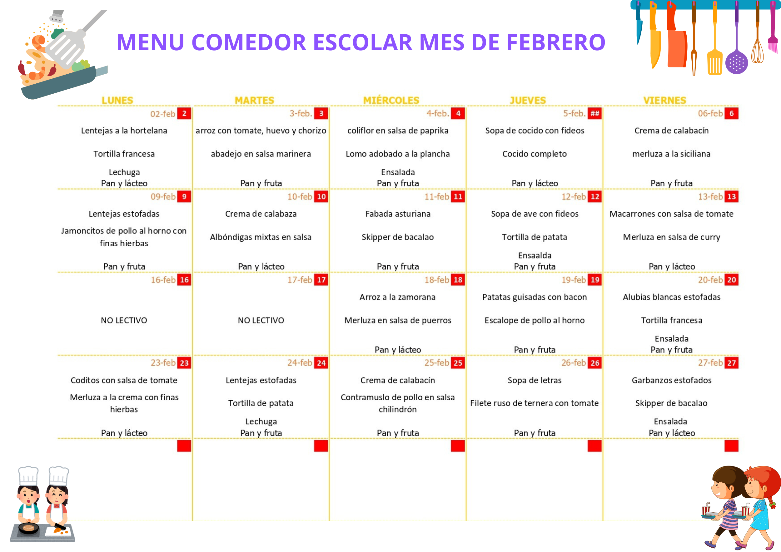 MENU FEBRERO 2026