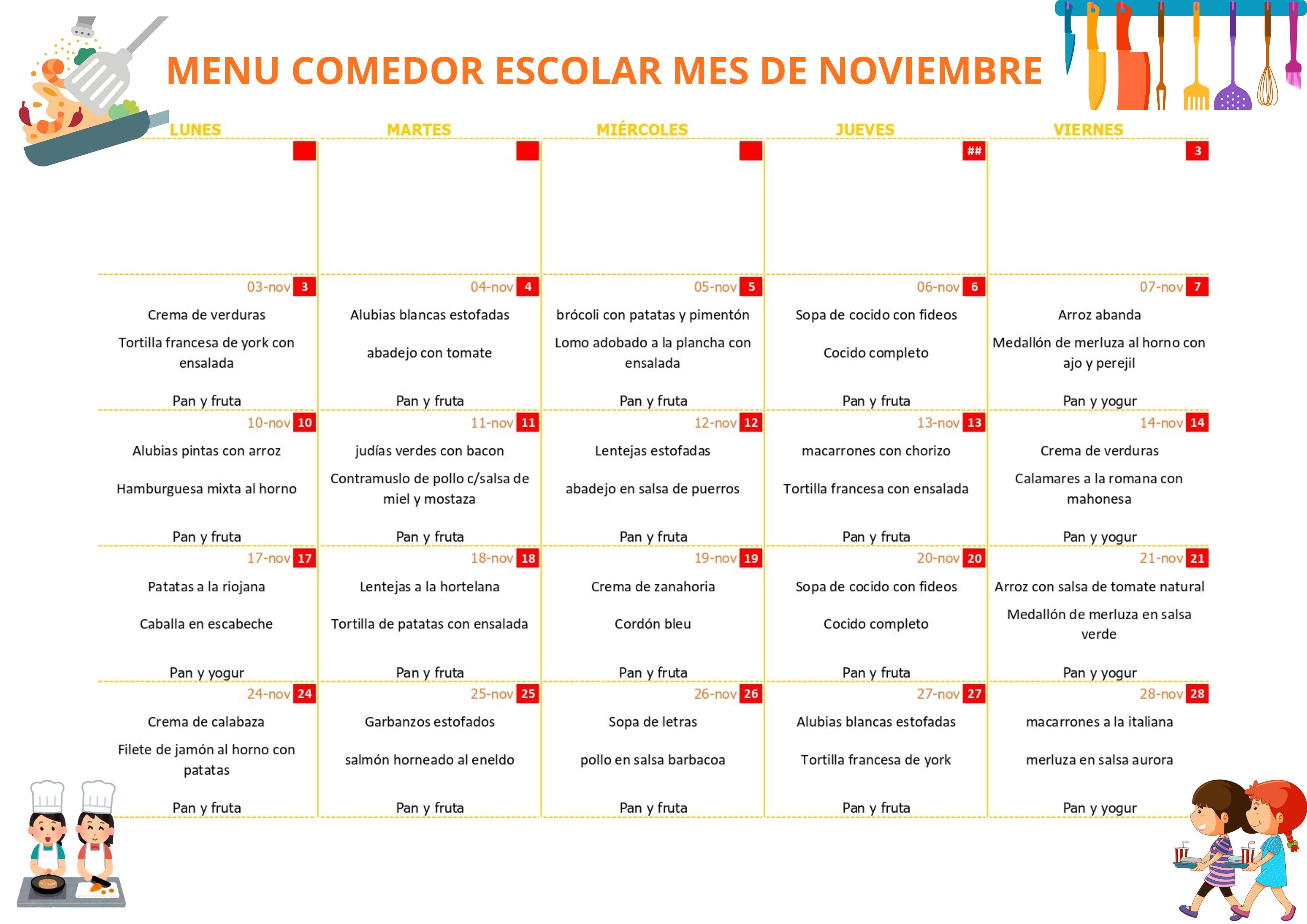 MENU NOVIEMBRE 2025 MENU NOVIEMBRE 2025